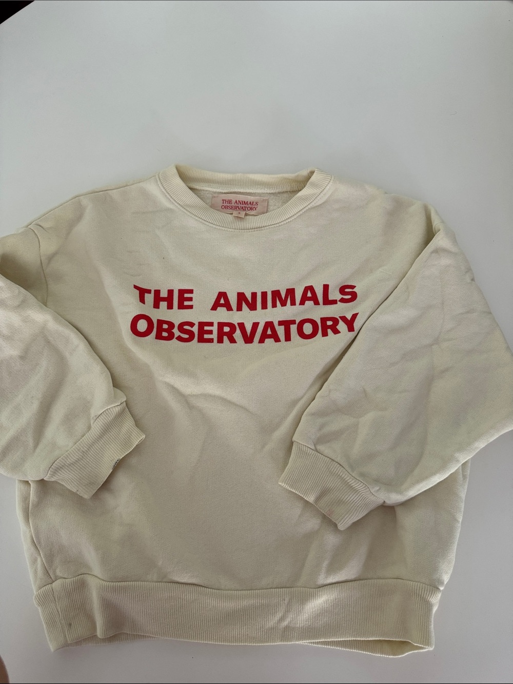 The Animals Observatory Cream Crewneck Sweatshirt with Red Logo